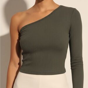 Elegant One-Shoulder Dark Green Crop Top